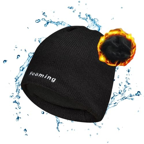 Berretto antivento impermeabile da uomo, cappello invernale elasticizzato da donna, unisex, con fodera spessa e calda per sci, pesca, trekking, all'aperto, Nero, M/L'
