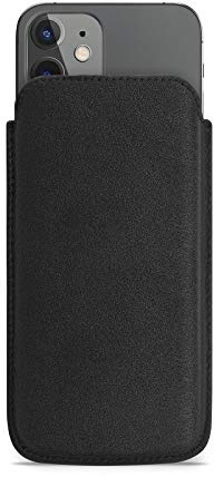 WIIUKA Echt Ledertasche - Pure - für Apple iPhone 11 und iPhone XR, extra Dünn, kabellos Laden Qi, Hülle im Slim Design, Schwarz, Premium Leder Tasche Case