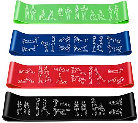 Amonax Elastici Fitness (Set di 4), Bande di Resistenza Fitness con 4 Livelli di Resistenza, Fasce Elastiche Fitness per Crossfit, Yoga, Pilates, Allenamento di Forza