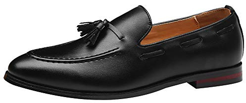 Jamron Hommes Classique Style Britannique Mocassins à Pampilles Cuir Synthétique Poids Léger Mocassin Slippers Noir SN01757 EU42