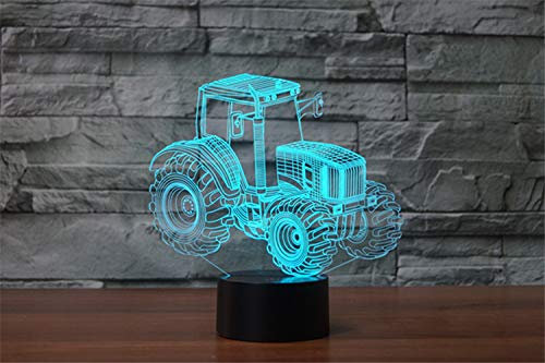Tractor 3D ilusión lámpara de luces de tractor, luz nocturna LED, decoración de mesa, 7 colores, con control táctil, funciona con USB, lámpara visual 3D mágica para decoración del hogar