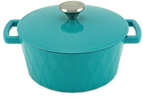 HearthStone Cookware - Cocotte Diamond de Hierro Fundido Esmaltado, Turquesa, 24 cm, 3.3 l. Para Todas las Superficies, incluyendo Inducción y Horno.