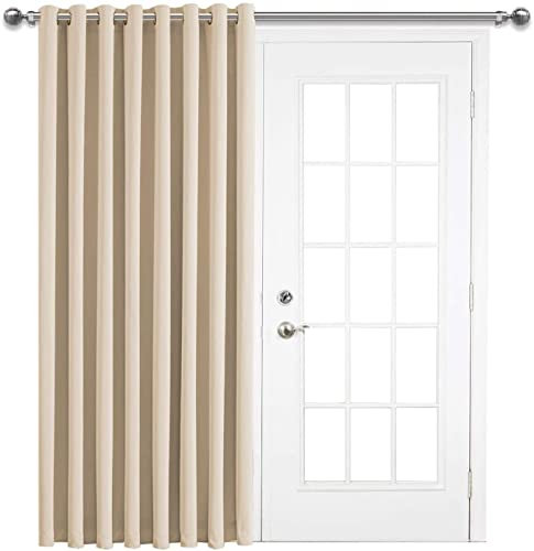 AMEHA Blackout Eyelet Curtains for Bedroom - Single Panel Door Curtain Living Room - Thermal Insulated Cream Curtains with Tie Back, 66x84 Inch Drop