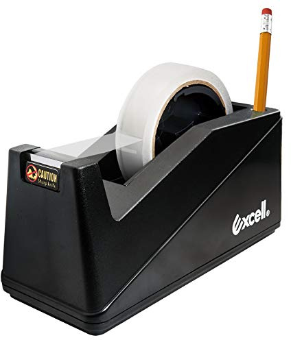 Excell Dualcore Tisch-Klebebandabroller mit Stifthalter | Für 19 mm und 25 mm Band, 25,4 mm und 76 mm Kern, sandbeschwerte Basis.