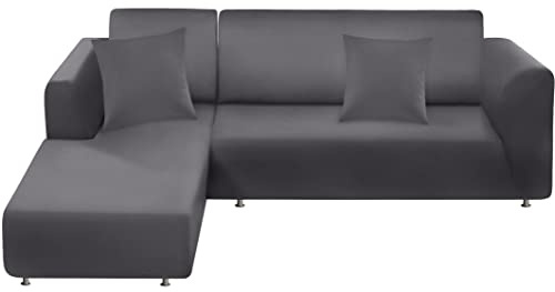 BT.WA Couch Cover L Shape Sectional Sofa Cover 2-Piece Soft Stretch Sofa Slipcover Furniture Protector Couch Slipcover with 2Pcs Pillowcases (Sofa 3 Seater + 3 Seater, Light Grey)