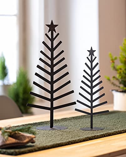 2X Deko-Tanne aus Metall, schwarz, 30 + 40 cm hoch, Tannenbäume im 2er Set, Weihnachtsdekoration, Tischdekoration