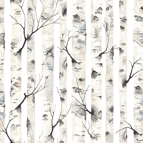 VEELIKE Papier Peint Tropical Noir et Blanc Papier Peint Jungle Tropical Mural Papiers Peints Fleur Blanche Adhésif pour Meuble Vintage Stickers Muraux Salle de Bain Chambre Salon 44.5 cm × 300 cm