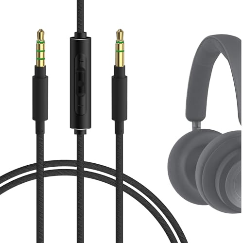 GEEKRIA Audio Cable with Mic Compatible with B&O HX Headphones Cable, 1/8 (3.5mm) to 3.5mm Braided Nylon Replacement Stereo Cord with Inline Microphone and Volume Control (4 ft/1.2 m)
