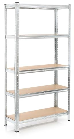 Wiltec Schwerlastregal 90x45x180cm, Gesamtlast 875kg, Steckregal verzinkt aus Stahl, Lastenregal mit 5 Ablagen, Werkstattregal