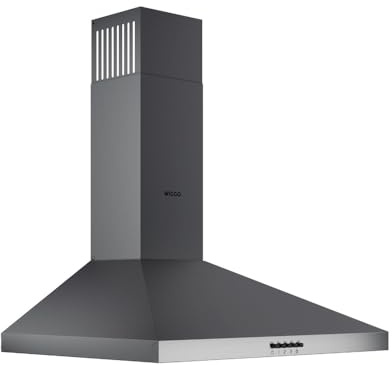 Wiggo A630P Dunstabzugshaube 60cm I Abluft Umluft Dunstabzug 680m³/h für große Küchen I Knöpfe 3 Absaug-Stufen I Energieeffizienzklasse A inkl. 2x Kohlefilter I Abzugshaube Wandmontage grau