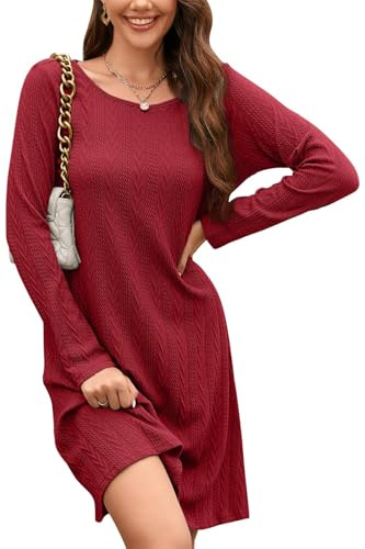 STYLEWORD Jumper klänning för kvinnor Storbritannien damer långärmad tunika klänning vinter stickad pullover avslappnade klänningar, Röd, L