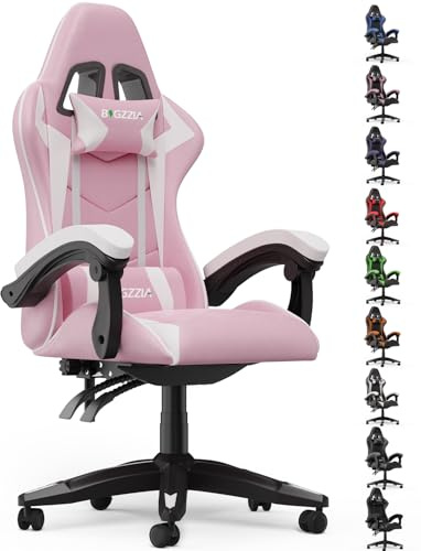 bigzzia Gaming Stuhl Ergonomisch, Gaming Sessel, Pc Stuhl, Gaming Chair, Gamer Stuhl, Atmungsaktiver Bürostuhl Mit Kopfkissen Und Armlehnen für Jugendliche und Erwachsene Rosa