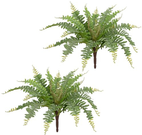 Hollyone 2 Stück Künstlicher Boston Farn Busch, 46cm Künstliche Farne für Draußen Drinnen, Gefälschte Farne Kunstpflanze für Hängende Dekoration, Büro Wohnzimmer Gartendeko, Hellgrün