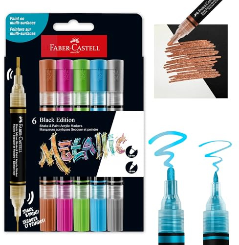 Faber-Castell Shake & Paint Markers: Metallic - 6 Count Dual Tip Acrylic Paint Pens, Markers Permanent for Clothes, Paint Markers for Wood, and Art Supplies