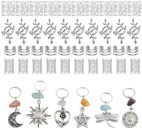 EIHI 46 Piezas de Adornos para Trenzas, Accesorios para el Pelo, Kit de Accesorios para Trenzar el Cabello,Trenzado Accesorios de Peinado para Trenzar El Cabello DIY Punk Hip-Hop Trenzas Pelos