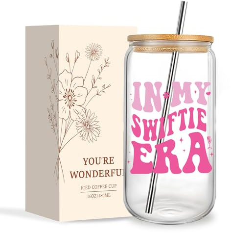 Jars Nova Music Lovers Gifts Iced Coffee Glass Cup | 16oz Music Lover Travel Mug | Singer Merchandise Cup with Lids and Straws | Personalized Singer Support Gift for Friend Bestie Colleagues Sister