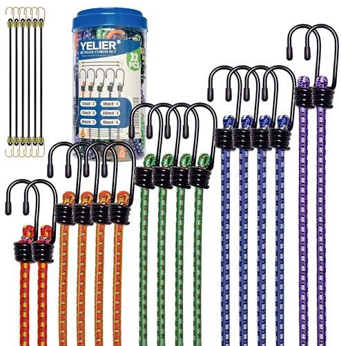 YELIER Bungee Cords with Hooks, Heavy Duty Assorted Set, 22PCS – 12, 18, 24, 36,48, Small Bungee Cords, Tent, Truck, Outdoor (22, 10 12 18 24 36 48)