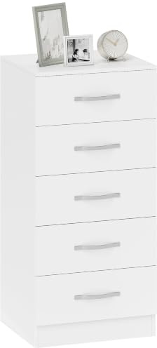 HOMCOM Kommode mit 5 Schubladen Aufbewahrungsschrank für Wohnzimmer Weiß | Kommodenschrank, Schubladenschrank, für Schlafzimmer, Flur