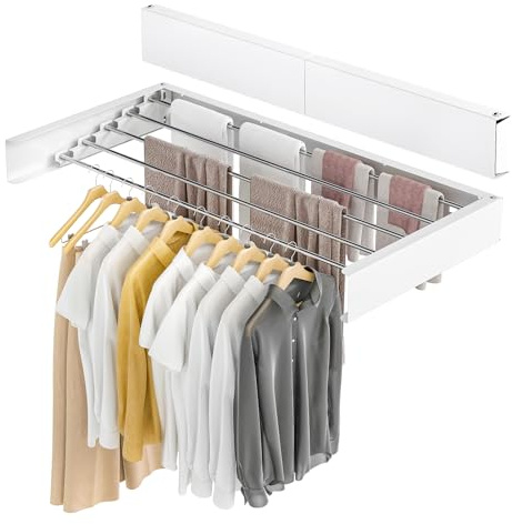 Toemics 80 cm x 40 cm x 10cm Wandwäschetrockner Platzsparend Ausziehbar Trockenlänge Wäscheständer Wandmontiert Wandtrockner für drinnen und draußen (Weiß)