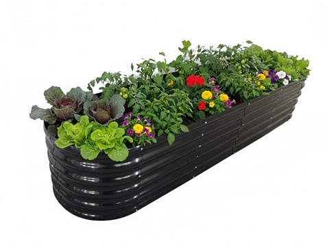 Relaxdays Hochbeet, Metall, XXL, Blumen, Pflanzen & Gemüse, HxBxT: 45x240x60 cm, halbrundes Pflanzenbeet, anthrazit