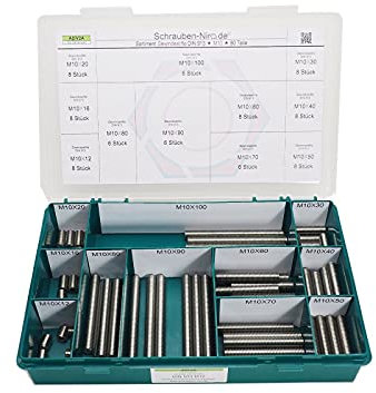 Sortiment/Set Edelstahl Madenschrauben DIN 913 - M10 - VA A2 V2A - Gewindestifte mit Kegelkuppe - 80 Teile