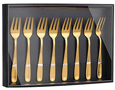 YDware Lot de 8 petites fourchettes à dessert en acier inoxydable 18/10 avec boîte cadeau noire de 13 cm