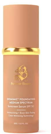 Bio Mimic Foundation Medium Spectrum by Forever Bloom; Protecting from Sun with SPF50; Foundation for Gym, Sports, Dancing Makeup for Mature & Sensitive Skin, Natural Finish Made in USA
