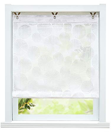 ESLIR Raffrollo ohne Bohren Raffgardinen Ausbrenner Ösenrollo Modern Gardinen mit Ösen Vorhänge Halbtransparent Weiß BxH 80x130cm 1 Stück