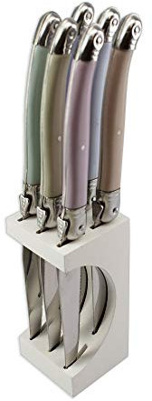 Laguiole Production - Bloc 6 couteaux à steak - Avec bloc de rangement bois - Acier inoxydable - Manche ergonomique - Set couteau de table manches design - Printemps 10100013