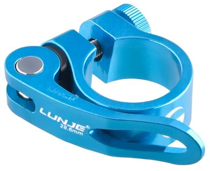 Azarxis Bike Seat Post Clamp Aluminum Alloy Quick Release Bicycle Seatpost Tube Clip 28.6mm 31.8mm 34.9mm for Mountain, Road, Fixie, Track, Folding, DH, MTB, BMX Bikes Gear (Blue - 34.9mm)