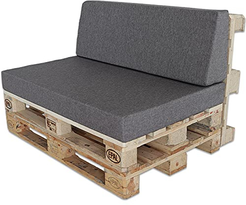 VentadeColchones - 2 Cojines para Europalés/Europalet: Conjunto para Sofá Palet: Respaldo 120x40 cm + Asiento 120x80 cm desenfundables - Loneta Premium Gris