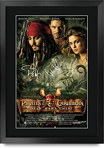 HWC Trading FR A3 Pirates of the Caribbean 2 Dead Man's Chest Jonny Depp Geschenke Geduckter Poster Signiertes Autogramm Foto für Fans von Film Memorabilien - A3 Framed