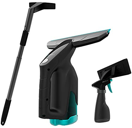 Cecotec Aspirapolvere Lavavetri Conga Popstar Glass Titanium. Spruzza, Pulisce e Aspira, 3,7 V, Autonomia di 40 min, 2 Beccucci, Include flacone spray con panno e Tubo allungabile, 100 m2