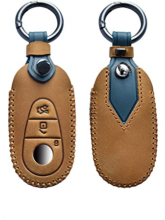 HIBEYO Smart Autoschlüssel Hülle passt für Mercedes Schutzhülle Schlüsseletui Schlüsselhülle Cover für Benz C-Klasse W206 S-Klasse W223 S300 S350 S400 S500L C200 mit Leder Schlüsselanhänger-Braun