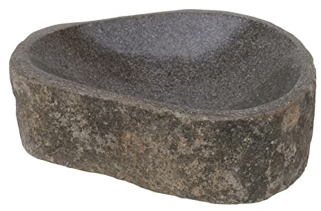 STONE art & more Exklusive Steinschale, Dekoschale, Vogeltränke, oval, Ø ca. 25 cm, Stein Findling, Naturstein, frostfest, Grau