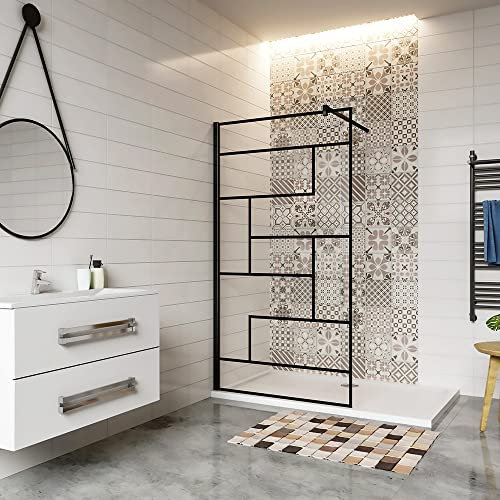 AICA paroi de douche 80x200cm paroi de douche à l'italienne en 8mm verre anticalcaire style moderne avec une barre de fixation noire carrée en 140cm