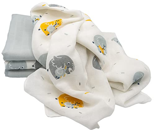 Clevere Kids Mulltücher | Erstlingsausstattung | Elefant mit Baby | Klassische Mulltücher | Puckdecke | Sabbertuch | OEKOTEX (02 Classic 80x80cm 4er Pack)