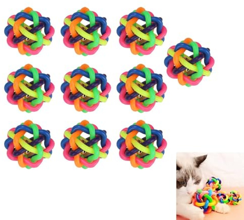 Cyrank 10 Stück Gummiball für Hunde Katzen, helle Farben Welpe kauen Beißspielzeug Katze interaktives Spielzeug Indoor-Enrichment-Spielzeug für Langeweile und Gehirn anregend