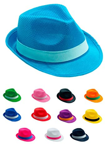 SILABA TONICA Sombreros Fiesta - Pack 10 Sombreros de Colores para Hombre y Mujer - Elige el Color de la Cinta del Gorro (Sombrero Azul Claro)