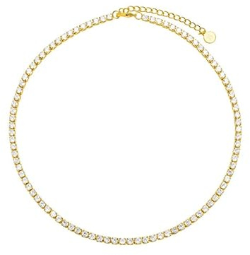 Brandlinger ® Halskette mit Steinen. Tennis Choker Kette mit weißen Steinen. Kette Damen vergoldet mit 18 Karat (Silber und Gold), Schmuck für Frauen und Mädchen. Länge 35-40cm (sehr eng anliegend).