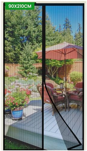 DUNSOO Fliegengitter Balkontür, Fliegengitter tür 90x210cm, Fliegengitter Balkontür Ohne Bohren Insektenschutz Balkontür Magnet Fliegengitter tür Kinderleichte Klebemontage Schwarz