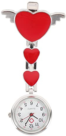 Schwesternuhr mit Clip, Taschenuhr, Zum Aufhängen Mini-Dekorationsuhr Tragbar Herzform Uhren Für Damen Mädchen -Rot