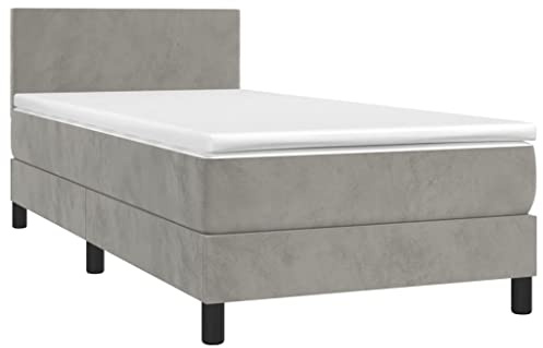 vidaXL Boxspringbett mit Matratze Einzelbett Polsterbett Bett Hotelbett Bettgestell Lattenrost Bettrahmen Schlafzimmerbett Hellgrau 90x200cm Samt