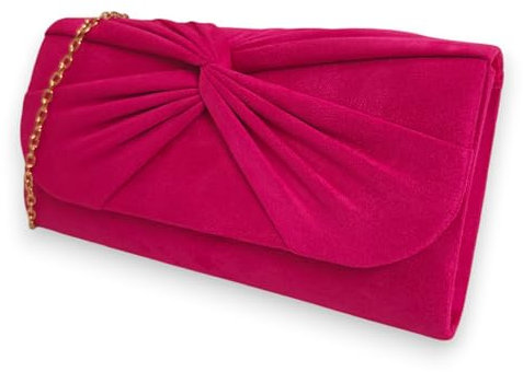 Bolso de mano plisado de ante para novia, graduación, boda, noche, fiesta, bolso de mano, rosa fucsia, medium