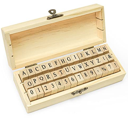 Toptime Buchstaben Stempel, 42pcs Stempels Set - Großbuchstaben, Zahlen und Symbole, Holzstempel mit Aufbewahrungsbox, Alphabet Stempel für Crafting, Scrapbooking, Journaling, Kartenherstellung