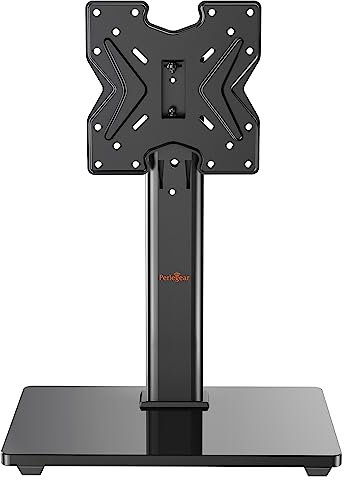 Perlegear Universale Supporto TV da Tavolo per Schermi da 19 a 43 pollici, Supporto per TV Regolabile in Altezza con Base in Vetro Temperato, VESA massimo 200x200mm