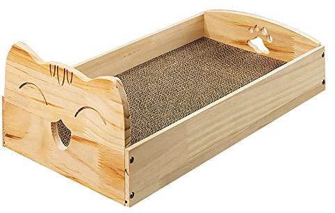 Rascador para Gatos con Cama De Madera, Rascador Corrugado para Gatos De Interior, Rascador para Gatos Pequeños, Medianos Y Grandes, Cartón Reciclado Duradero para Protección De Muebles