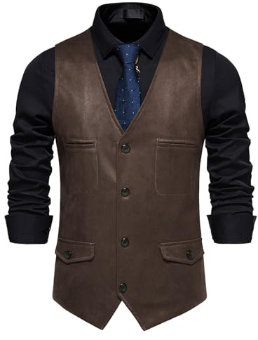 MakingDa Cowboy-Weste Herren Casual Vintage Wildleder Western Weste Regular Fit V-Ausschnitt Leder Weste, coffee, L