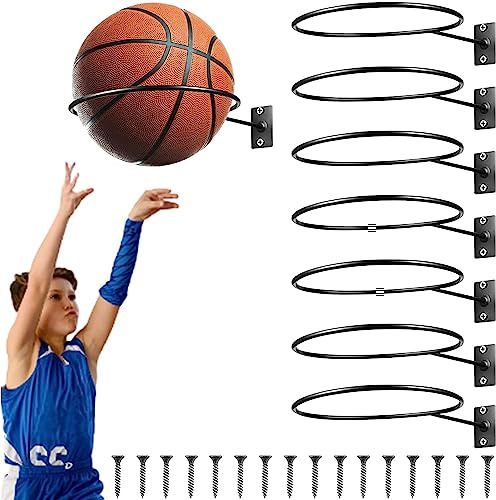 Funmo 8 Pezzi Supporti da Parete per Pallacanestro, Universale Supporti da Parete per Pallone in Metallo con Viti, Supporto da Parete per Palloni per Pallacanestro, Calcio, Pallavolo(Nera)