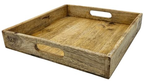 Tablett Mangoholz Dekotablett Serviertablett braun Natur massives Holztablett Mango Holz (30 x 30 cm)